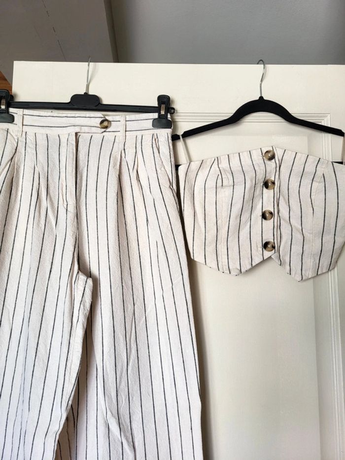 Magnifique ensemble en lin bustier et pantalon large Bershka - Comme neuf - photo numéro 2