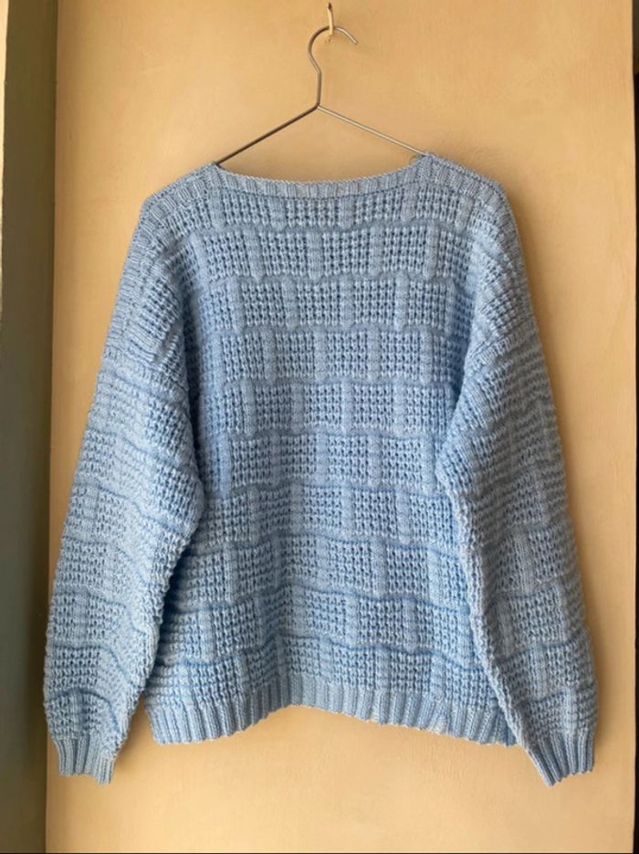 Pull mailles bleu ciel vintage - photo numéro 3