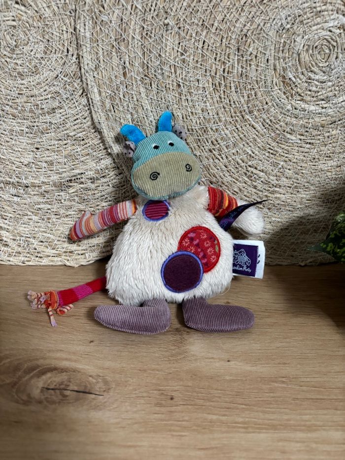 Doudou vache écru violet les jolis pas beaux moulin roty