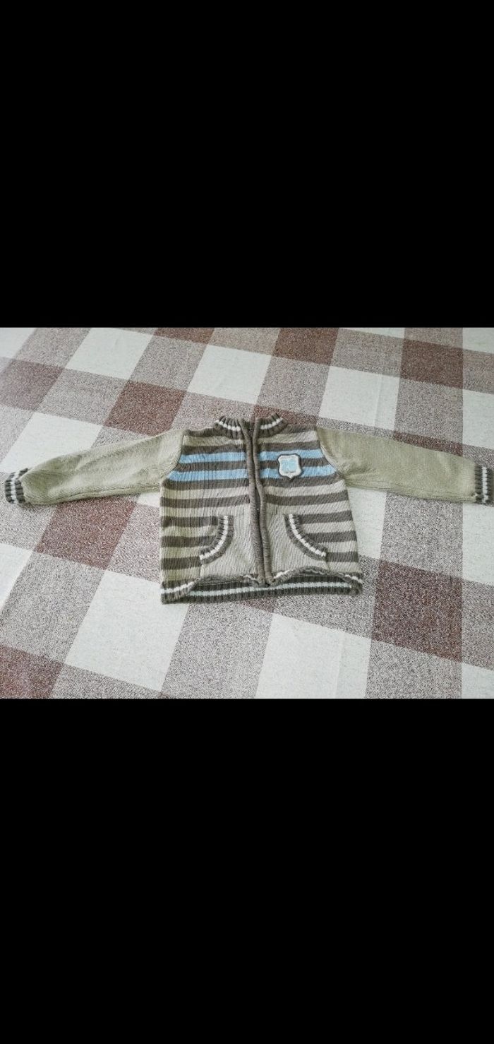 Gilet 23 mois zippé rayé marron/beige - photo numéro 2