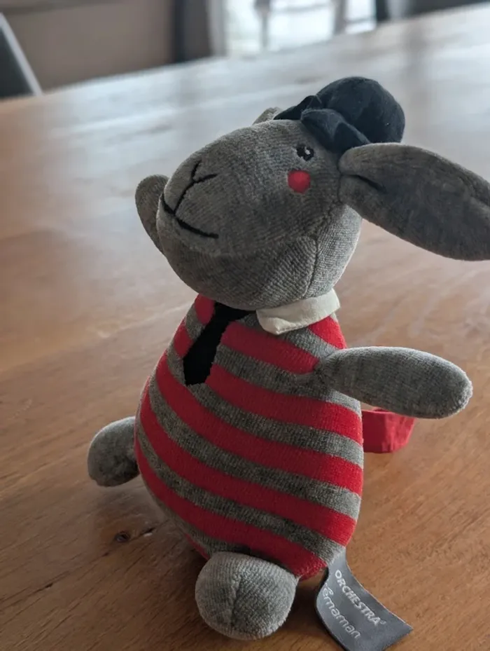 Peluche âne marinière rouge, comme neuf, Orchestra - photo numéro 2