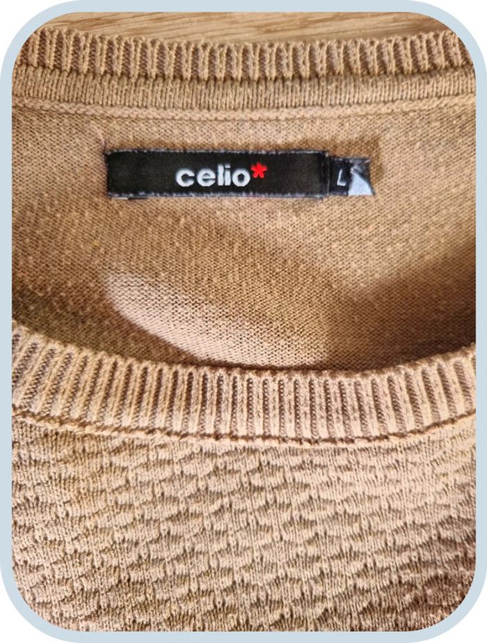 Pull à col rond beige Celio Homme L - photo numéro 3