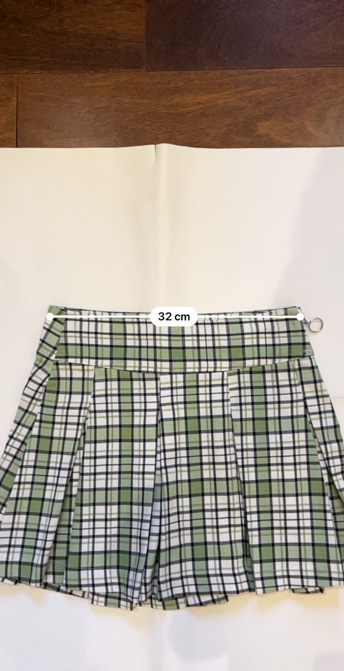 Jupe plissée courte à carreaux verte bershka taille xs - photo numéro 7