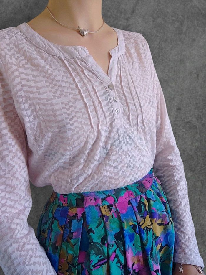 Chemisier col V rose pastel dentelle vintage / Street One - 38/M