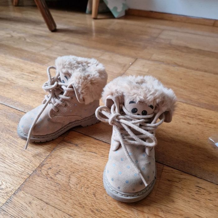 Bottines fourrées ourson beige pois argenté Tbe 19/20