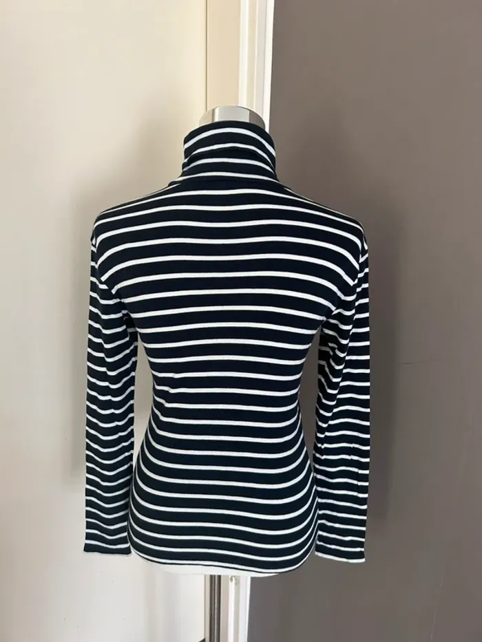 Petit bateau, T-shirt manches longues  taille XS Col roulé/marinière Bleu marine, rayé blanc - photo numéro 3