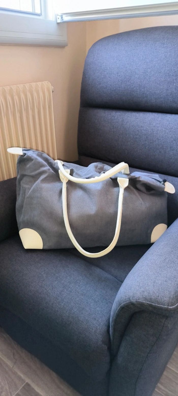 Grand Sac fourre-tout très tendance gris velour - photo numéro 5