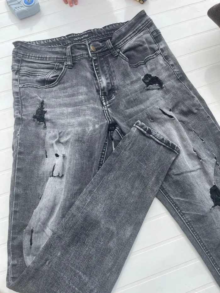 Jeans homme Leeyojeans, taille 30, gris foncé avec effet déchiré tendance 😎