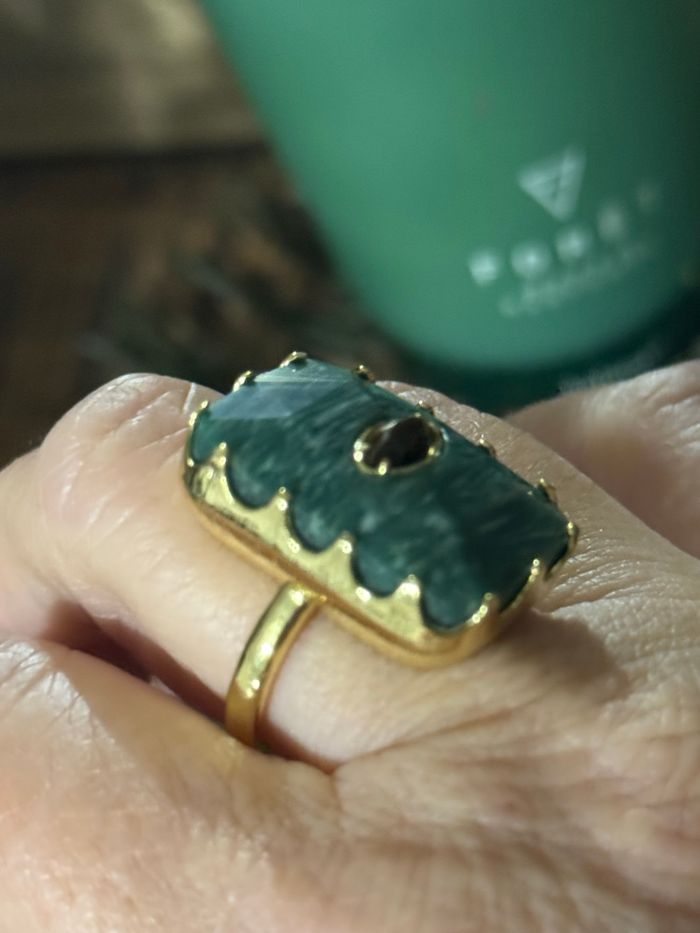 Grosse bague habaha Paris malachite œil de tigre réglable - photo numéro 2