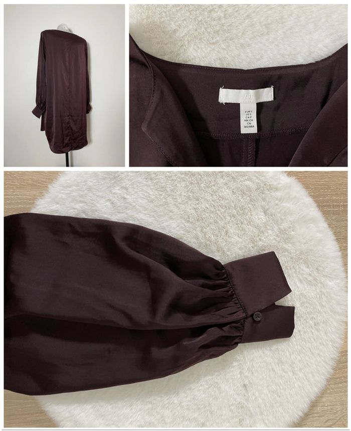 Robe satinée cassis manches longues H&M - photo numéro 2
