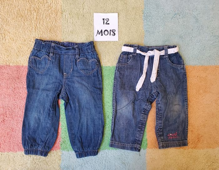 Lot 2 pantalons jean - fille - 12 mois - TBE