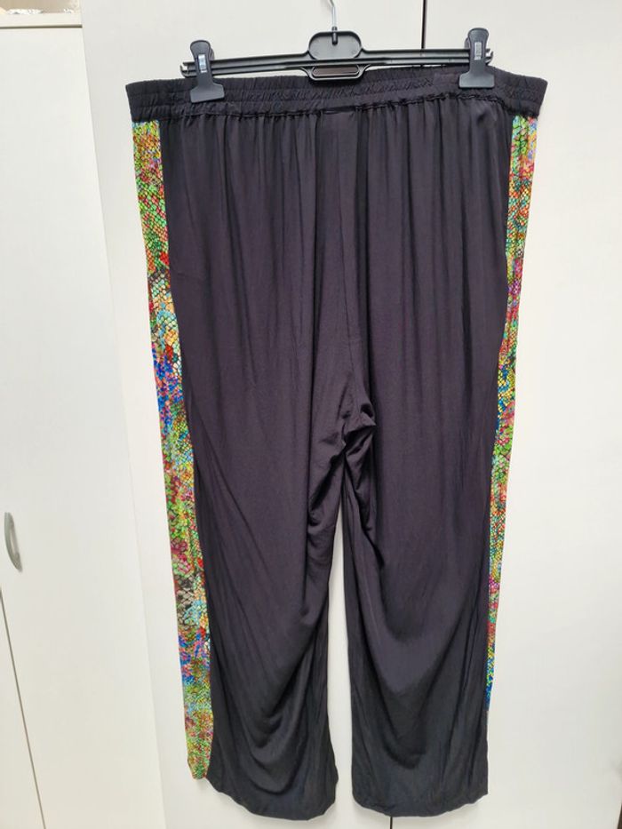 Pantalon Palazzo Noir Imprimé Serpent Multicolore Jambes Larges Taille Elastique - photo numéro 5
