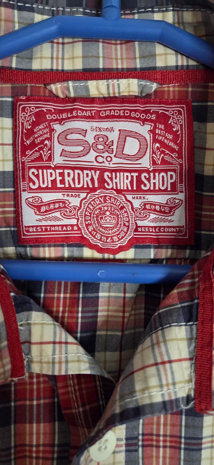 Chemise Superdry Shirt Shop L – 100% coton – Carreaux rouge marine beige – Neuve sans étiquette !o - photo numéro 5