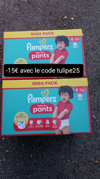 2 cartons couches Pampers pants culottes T6 taille 6 giga pack