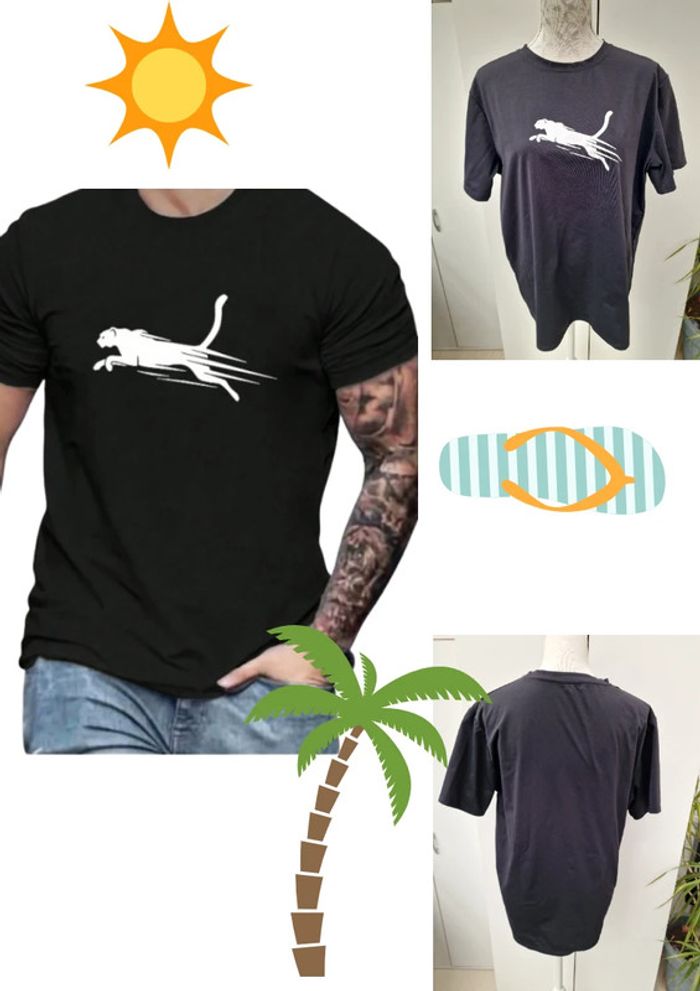 T-Shirt Noir Imprimé Panthère Blanche