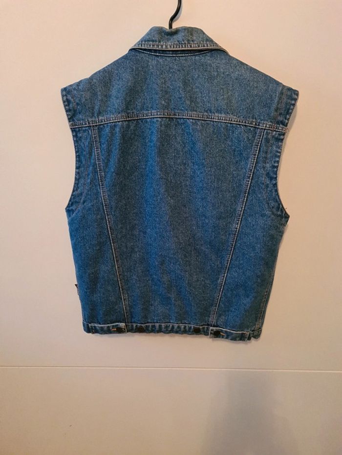 Veste jeans vintage sans manche rembourrées en laine - photo numéro 5