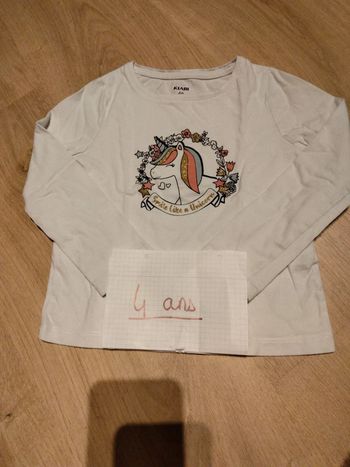 Tee shirt ML 4 ans licorne paillettes