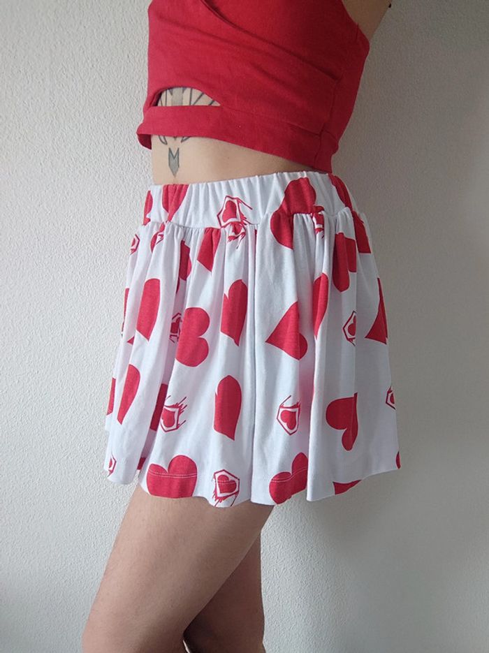 Mini jupe patineuse cœur rouge blanc / Super Lovers - 32/XXS à 44/XXL - photo numéro 4