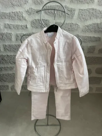 Ensemble pantalon et veste marèse fille rose paillette