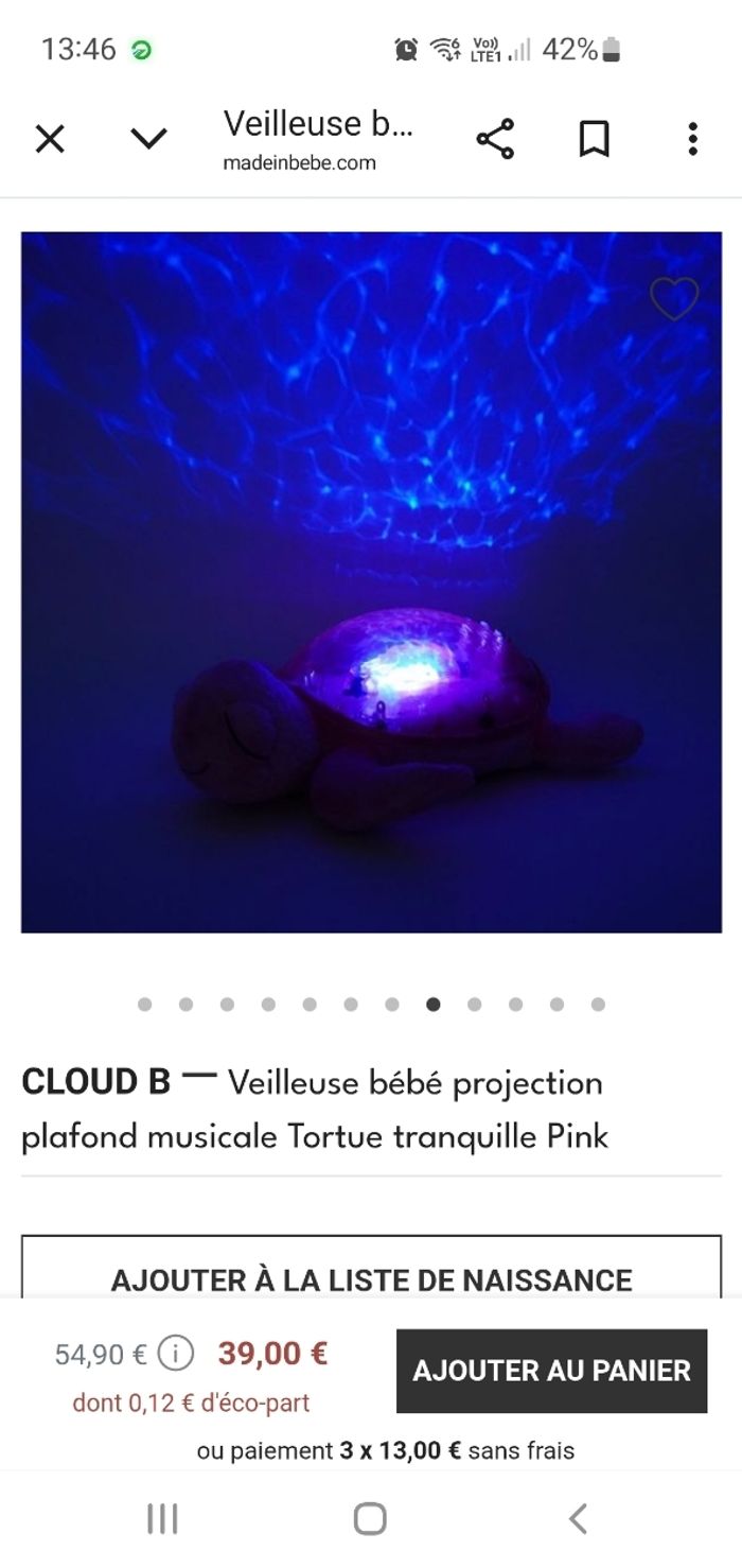 Veuilleuse tortue bleue Cloud B - photo numéro 5