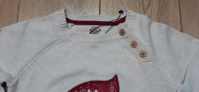 Pull sergent major beige chiné motif écureuil 8 ans neuf jamais porté - photo numéro 3