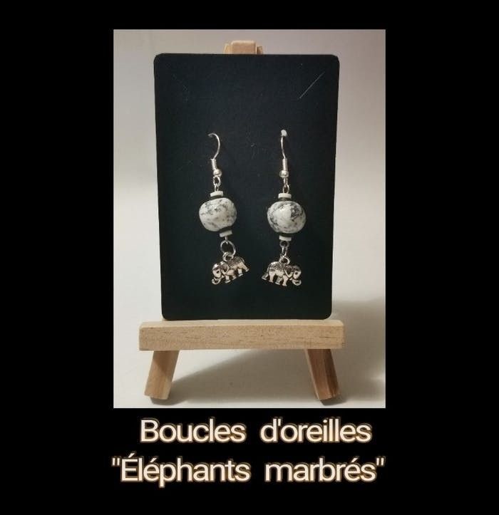 Boucles d'oreilles fantaisie "Eléphants marbrés" - photo numéro 2