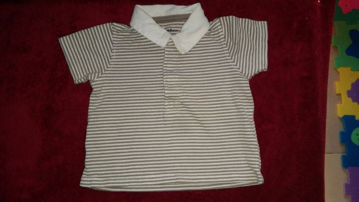 Tee-shirt manches courtes style polo rayé 6 mois garçon Kitchoun