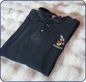 Polo Mickey -  logo brodé - vintage - noir - taille XL