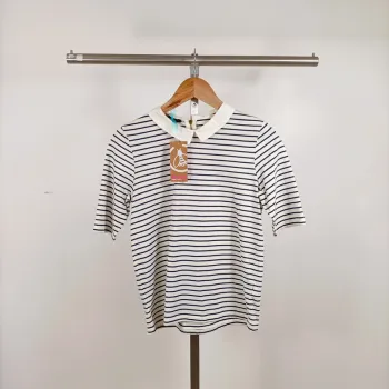 Top rayé blanc et bleu Bizzbee col claudine zippé T.M 90 % coton neuf sans étiquette A1262