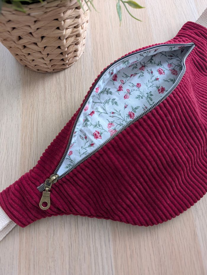 Sac banane femme en velours cotelé rouge - photo numéro 2