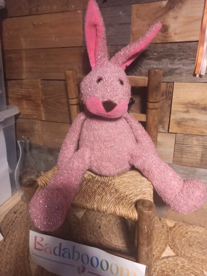 Peluche lapin rose paillettes Minouche tbe - photo numéro 2