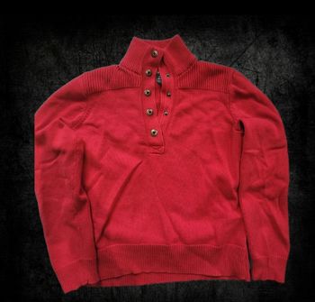Pull femme Lauren Ralph Lauren – 100% coton, rouge, col roulé à boutons-pression - Taille XL