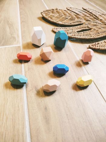 🪨Lot de 9 menhirs pierres multicolores à empiler/superposer en bois JB789