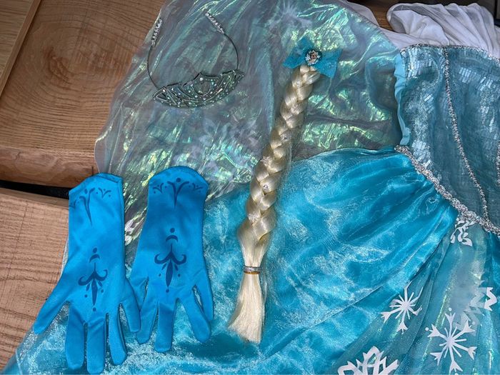 Lot ensemble Disney store 11-12 ans 11 12 robe tresse perruque gants la reine des neiges Elsa - photo numéro 11