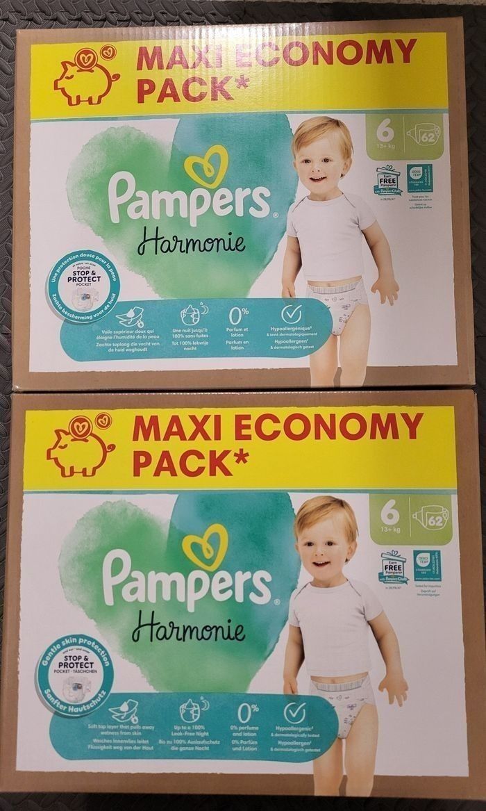 2 cartons de couches pampers harmonie taille 6