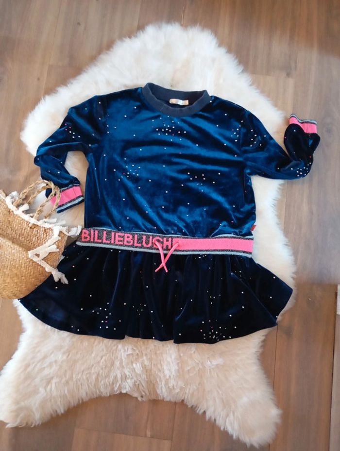 Billieblush 💖 robe en velours marine bande rose 4 ans