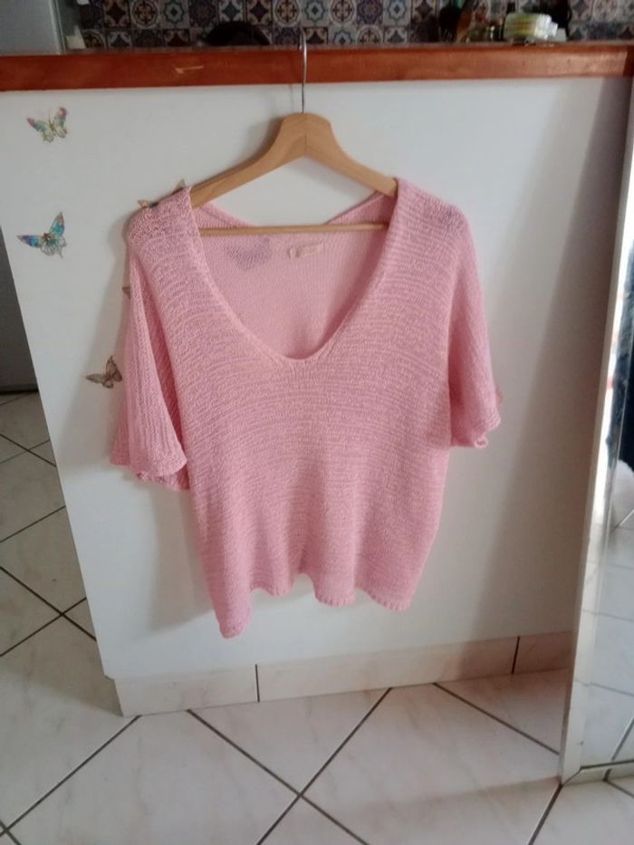 Top femme 40 ajouré rose c77 - photo numéro 11