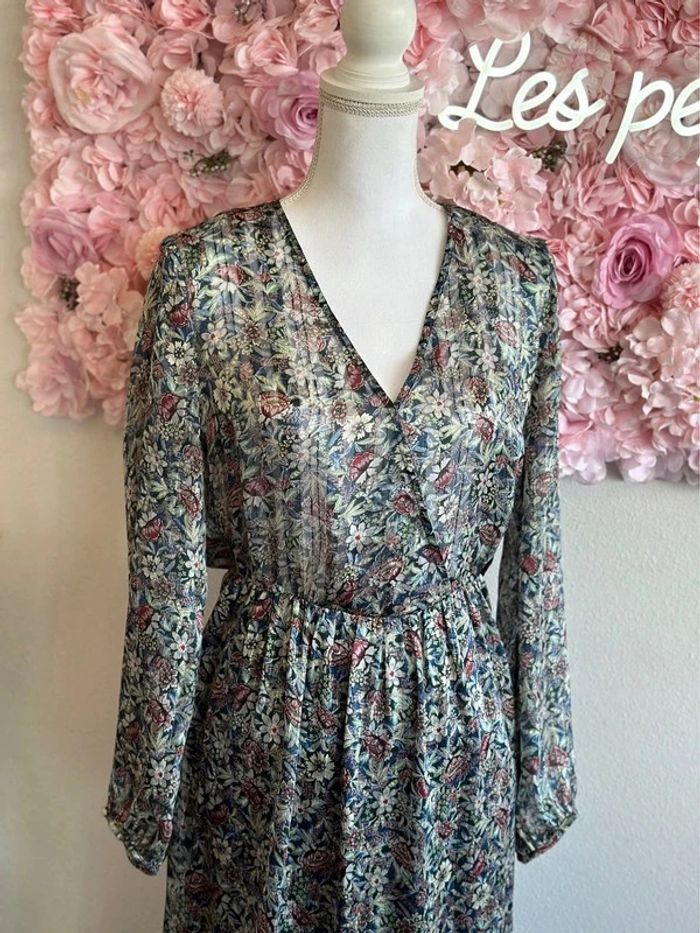 Robe longue en voile imprimé fleuri et lurex, taille 38 - IKKS - photo numéro 3