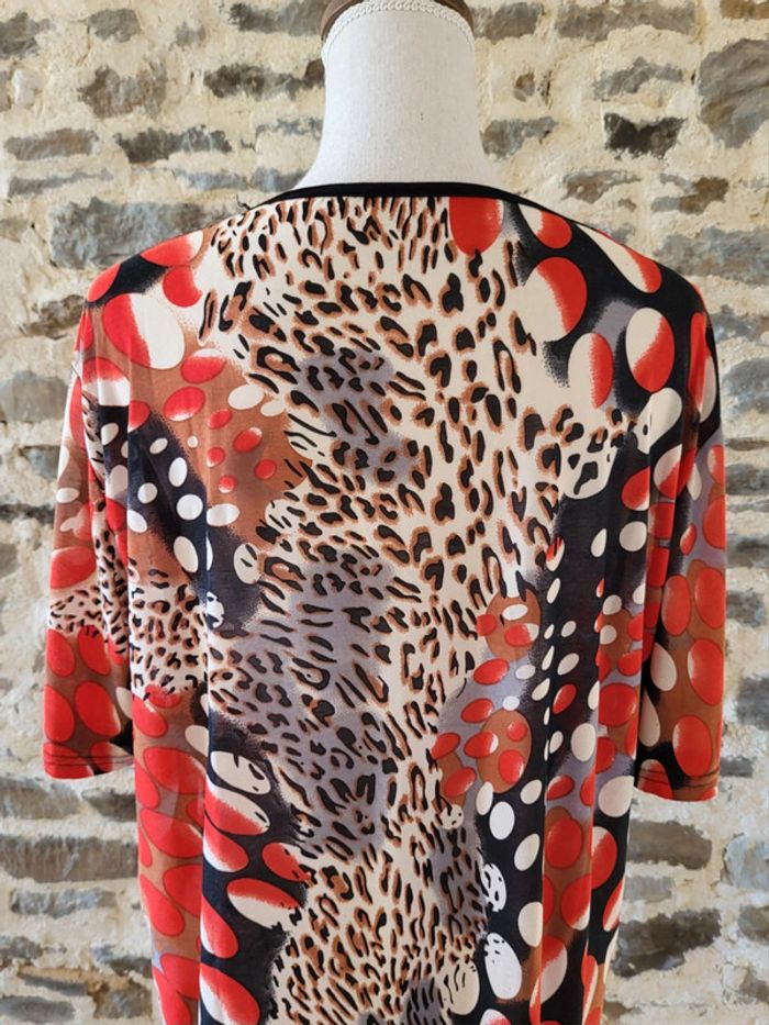 Tunique manches courtes à motifs rouge noir blanc et léopard Hong Hong Taille 46 - photo numéro 8