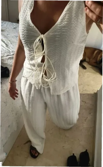 Ensemble Femme Deux Pièces Blanc Gaufré Bohème - Taille S Neuf Jamais Porté