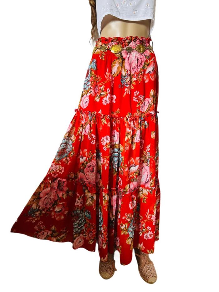 🌺 Longue jupe bohème fleurie hippie ROXY vintage 90s 00s gypsy long floral skirt🌺 - photo numéro 13