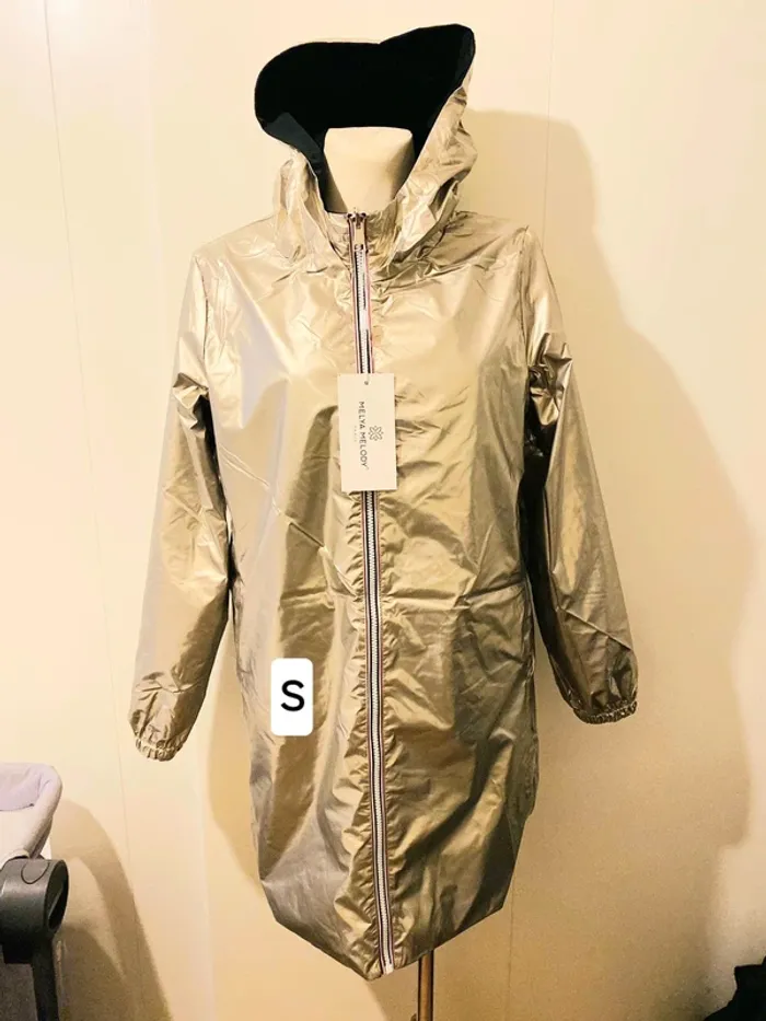 Manteau parka femme imperméable réversible long souple noire doré taille S - photo numéro 2