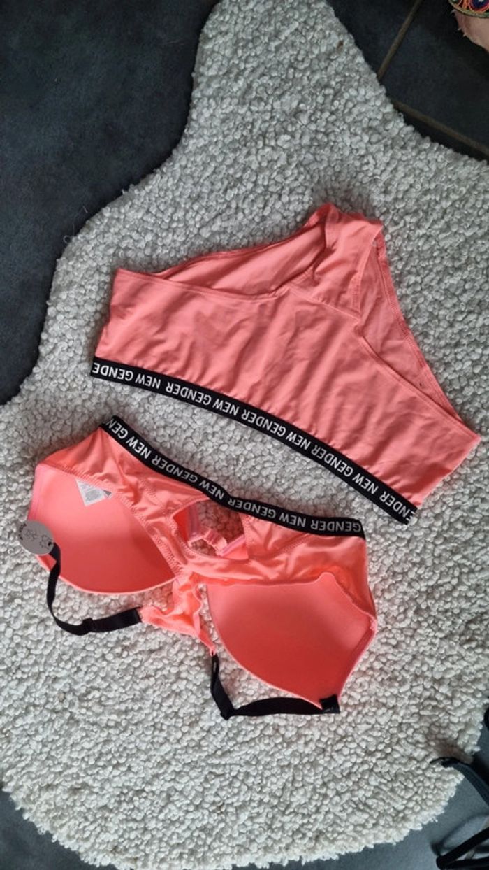Maillot de bain 2 pièces femme neuf  corail 42 XL - photo numéro 4