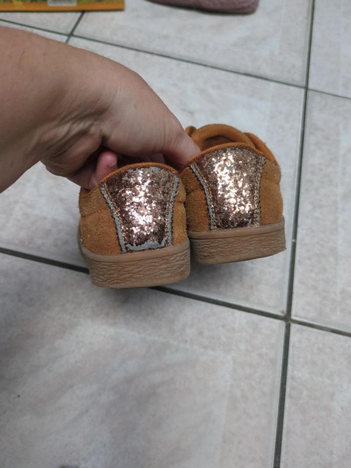 Baskets daim et cuir Vertbaudet marron Camel or 31 zip et lacets - photo numéro 3