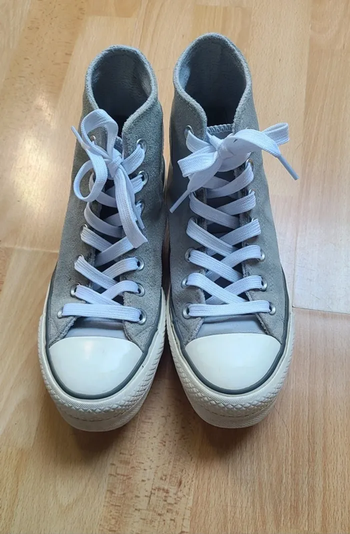 Converse vert d'eau en daim montantes à plateforme taille 37 - photo numéro 2