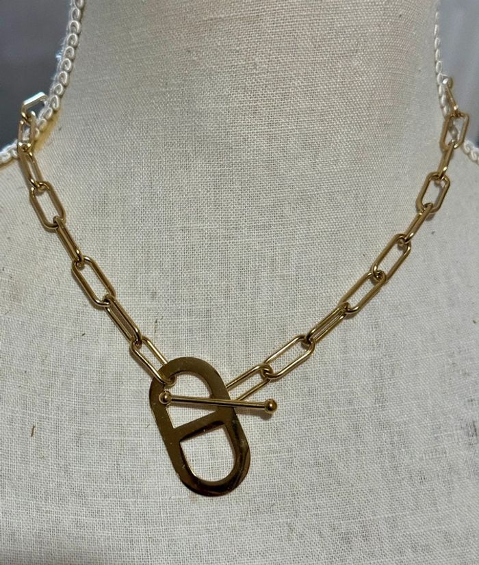 Collier mailles larges xl maillon CD xl tige traversante acier inoxydable or de qualité - photo numéro 3