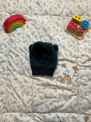 cagoule en laine doublée polaire vert et marine