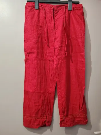 Pantalon rouge taille basse M été – lin & coton, léger et stylé 🌞