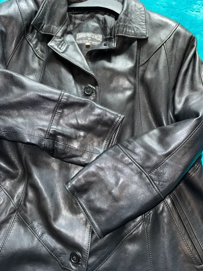 Veste longue en cuir noir - photo numéro 5