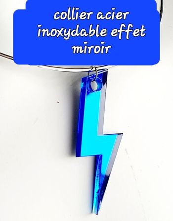 Collier acier inoxydable effet miroir bleu
